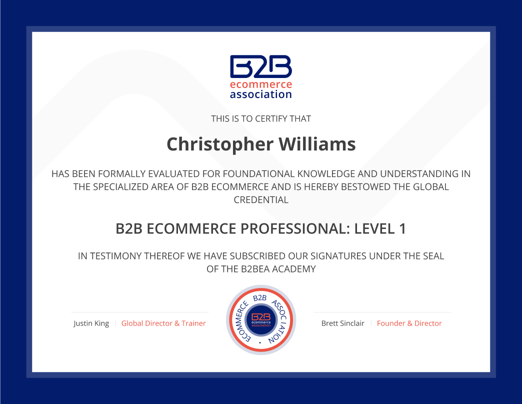 B2BEA Certificate B2B eCommerce Association Certification